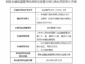 中信银行临汾分行因贷后管理不到位被罚30万元