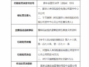 国华人寿晋中中心支公司被罚10万元：因编制或者提供虚假的报告报表文件资料