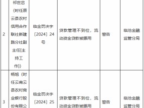 云南云县农村商业银行被罚90万元：贷款管理不到位，流动资金贷款被挪用等