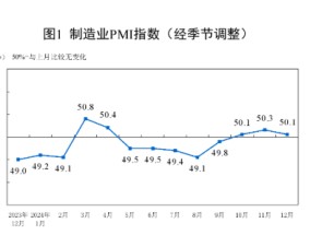 国家统计局：制造业采购经理指数（PMI）为50.1% 比上月下降0.2个百分点